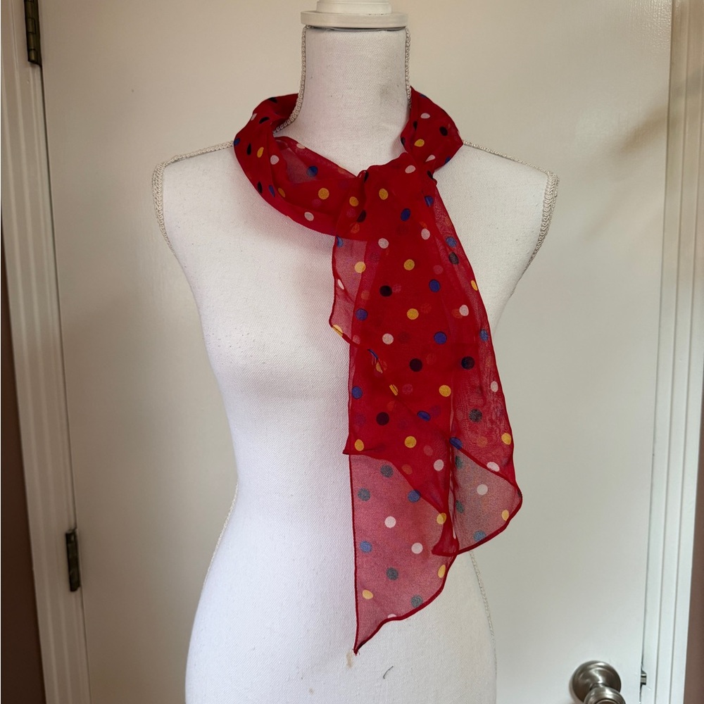 Vtg 80’s Polka Dot Red Scarf